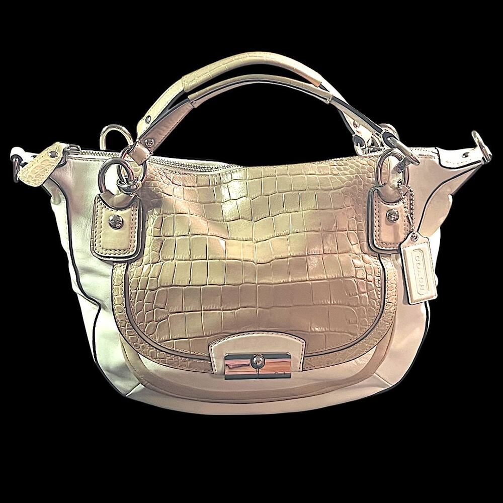 Coach Kristin Spectator F22510 Cream Croc Leather Satchel Crossbody Purse Bag